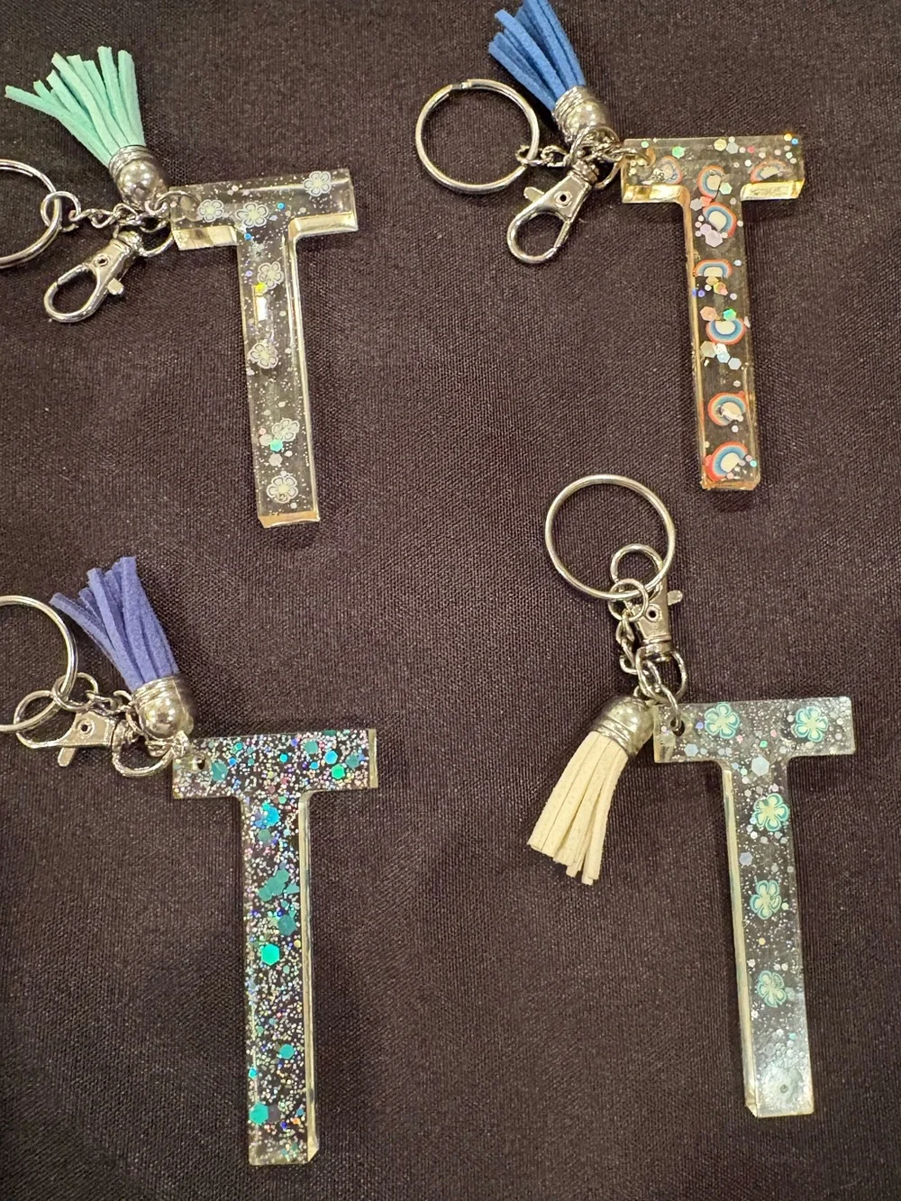 T Initial Resin Keychain with Tassel - Multicolor